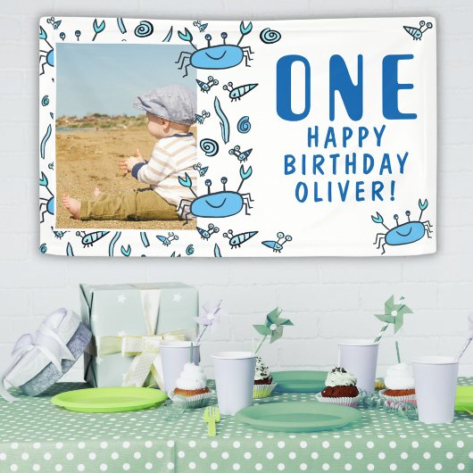 Cute Crab Zee Animals Shell Boy Foto 1st Birthday Spandoek