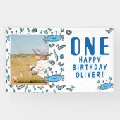Cute Crab Zee Animals Shell Boy Foto 1st Birthday Spandoek (Horizontaal)