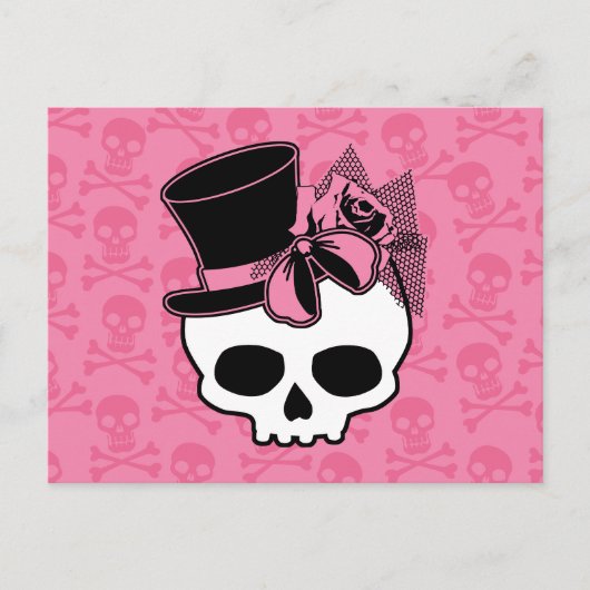 Cute Crâne Avec Haut Chapeau Rose Rose Bow Carte P (Devant)