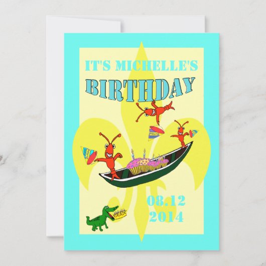 Cute Crawfish Alligator Pirogue Birthday Kaart (Voorkant)