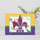 Cute Crawfish Fleur de Lis Mardi Gras Kaart (Staand voorkant)