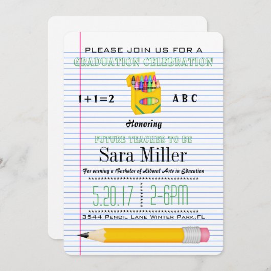 Cute Crayola Enseignant Graduation Invitation (Devant / Derrière)