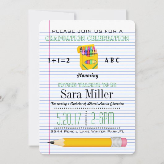 Cute Crayola Enseignant Graduation Invitation (Devant)