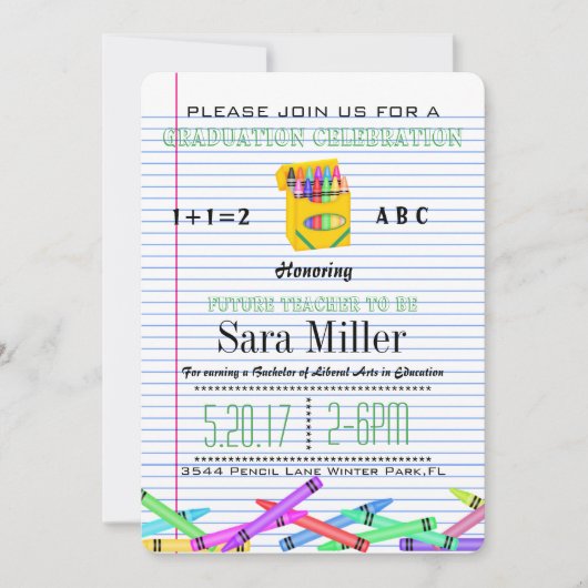 Cute Crayola Enseignant Graduation Invitation (Devant)