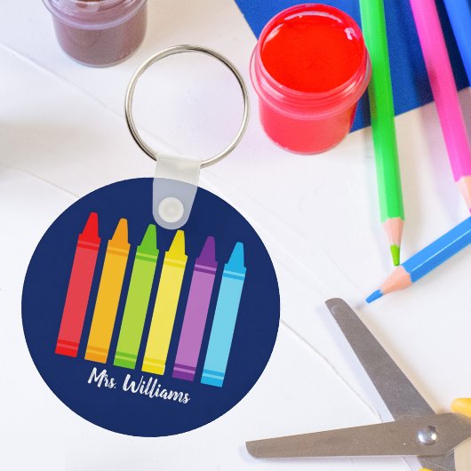 Cute Crayon Elementary School Teacher Custom Sleutelhanger