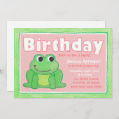 Cute Crayon Frog Petite fille Invitation anniversa (Devant / Derrière)