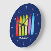 Cute Crayon Teacher Custom Classroom Grote Klok (Hoek)