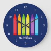 Cute Crayon Teacher Custom Classroom Grote Klok (Voorkant)