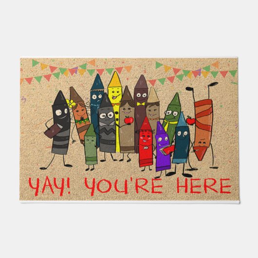 Cute Crayons In Class Mat, You're Here Deurmat (Voorkant)