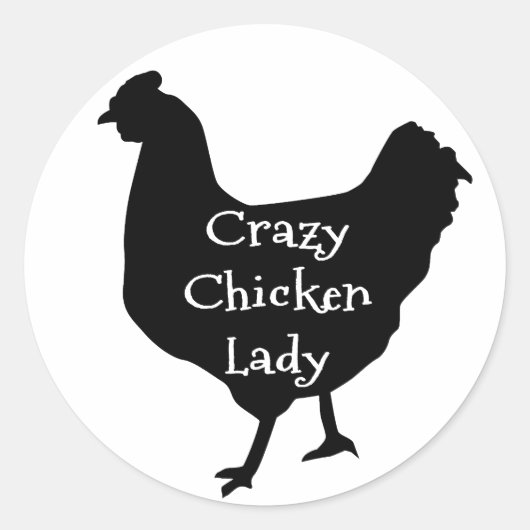 Cute Crazy Chicken Lady Silhouette Ronde Sticker (Voorkant)