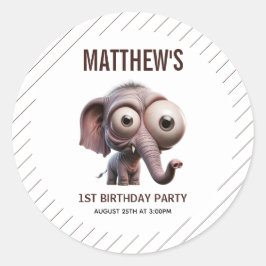 Cute Crazy elephant Farm Theme 1st Birthday Ronde Sticker