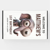 Cute Crazy elephant Farm Theme 1st Birthday Spandoek (Horizontaal)