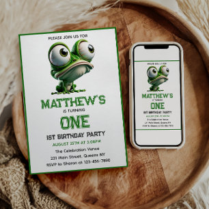 Cute Crazy Frog Farm Thema 1e Verjaardag  Kaart