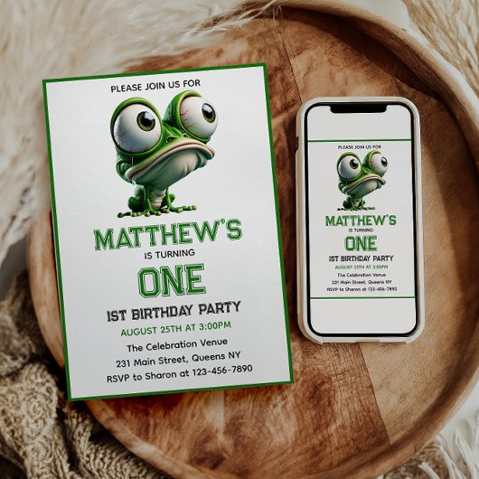 Cute Crazy Frog Farm Theme 1st Birthday  Kaart