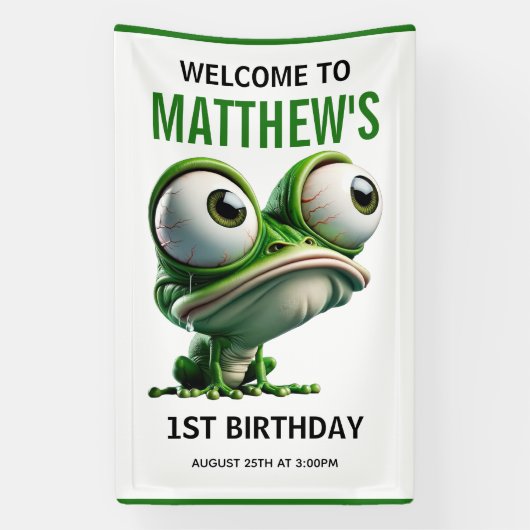 Cute Crazy Frog Farm Theme 1st Birthday Spandoek (Verticaal)