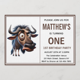 Cute Crazy wildebeest =Theme 1st Birthday photo Kaart