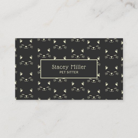 Cute Cream Charcoal Cat Facter Pet Sitter Visitekaartje (Voorkant)