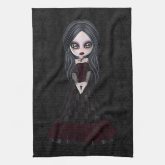 Cute & Creepy Gothic Girl Black Kitchen Towel Theedoek