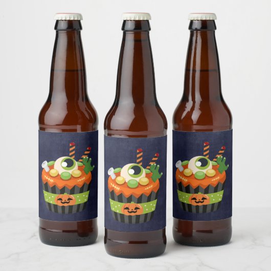Cute & Creepy Halloween Cupcake Bier Etiket (Flessen)