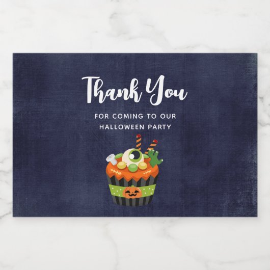 Cute & Creepy Halloween Cupcake Hartelijk dank Sparkling Wijnetiket (Enkel label)