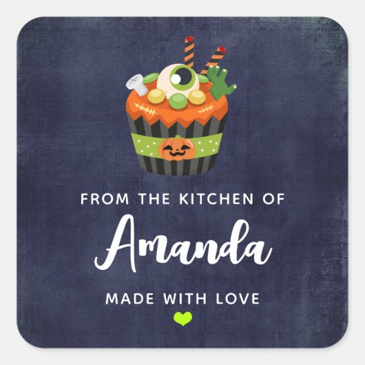 Cute & Creepy Halloween Cupcake Kitchen Vierkante Sticker (Voorkant)