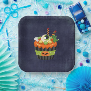 Cute & Creepy Halloween Cupcake met Big Eyeball Papieren Bordje