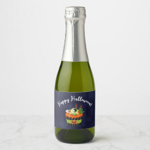 Cute & Creepy Halloween Cupcake met Big Eyeball Sparkling Wijnetiket