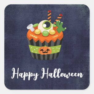 Cute & Creepy Halloween Cupcake met Big Eyeball Vierkante Sticker