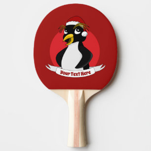 Cute crested pinguin kerstcartoon Ping Pong P Tafeltennisbatje