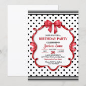 Cute Crimson Bow Birthday Invitation Kaart (Voorkant / Achterkant)