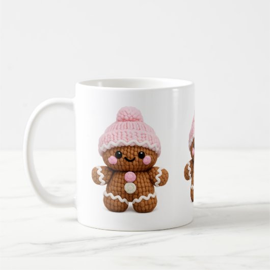 Cute Crochet Gingerbread Mug Cake Character Coffee (Gauche)