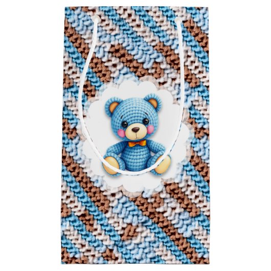 Cute Crochet Teddy Bear Blue and Brown Klein Cadeauzakje (Voorkant)