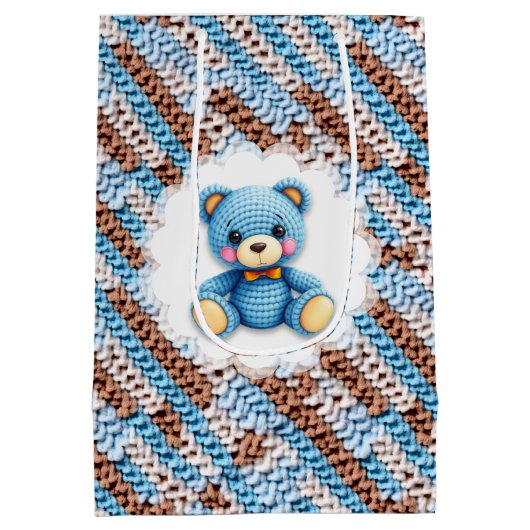Cute Crochet Teddy Bear Blue and Brown Medium Cadeauzakje (Achterkant)
