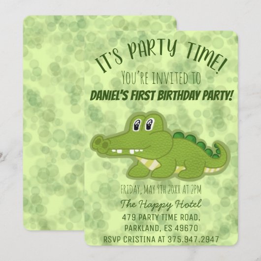 Cute Crocodile Boy Birthday Party Kaart (Voorkant / Achterkant)