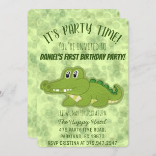 Cute Crocodile Boy Birthday Party Kaart