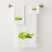Cute Crocodile on White Bath Towel Set Bad Handdoek (Insitu)