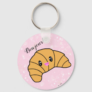 Cute Croissant Kawaii France Bread Bonjour! Roze Sleutelhanger