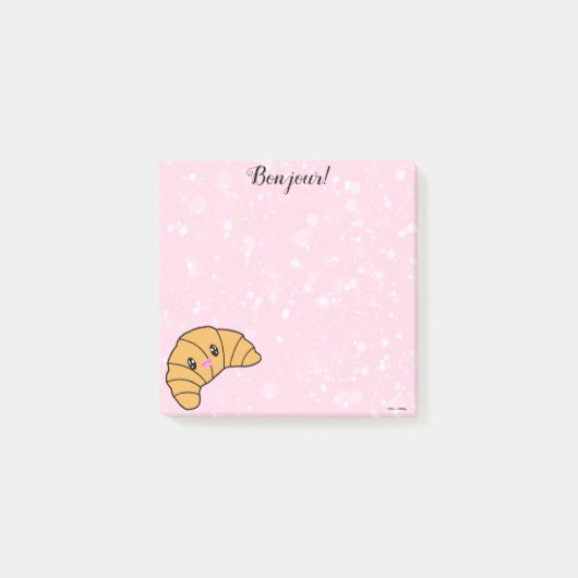 Cute Croissant roze Sugar Bonjour Paris Kawaii Post-it® Notes (Voorkant)