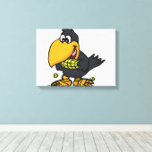 Cute crow-etende maïs | achtergrondkleur kiezen canvas afdruk (Insitu (Houten vloer))