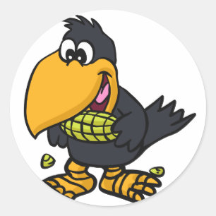 Cute crow-etende maïs   achtergrondkleur kiezen ronde sticker
