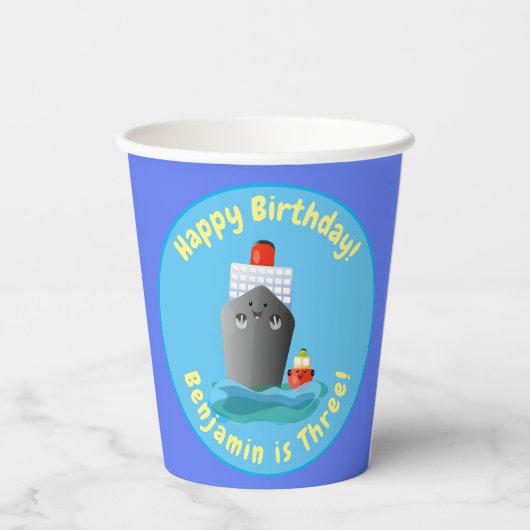 Cute cruise boot cartoon illustration papieren bekers (Achterkant)