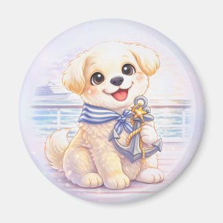 Cute Cruise Puppy Anchor Round Magnet Magneet