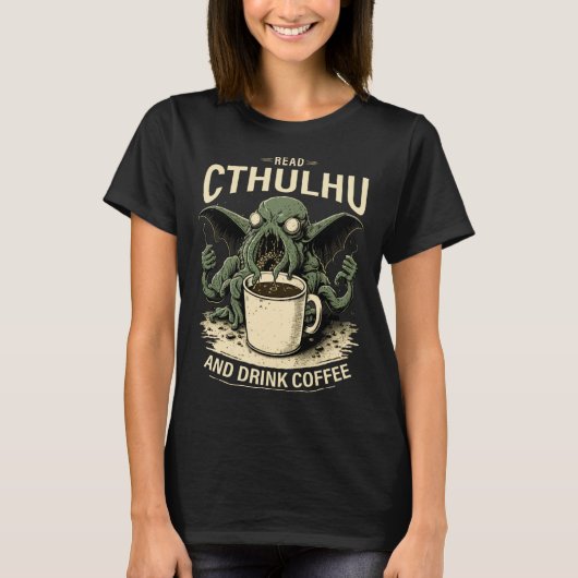 Cute Cthulhu and Coffee T-shirt (Voorkant)