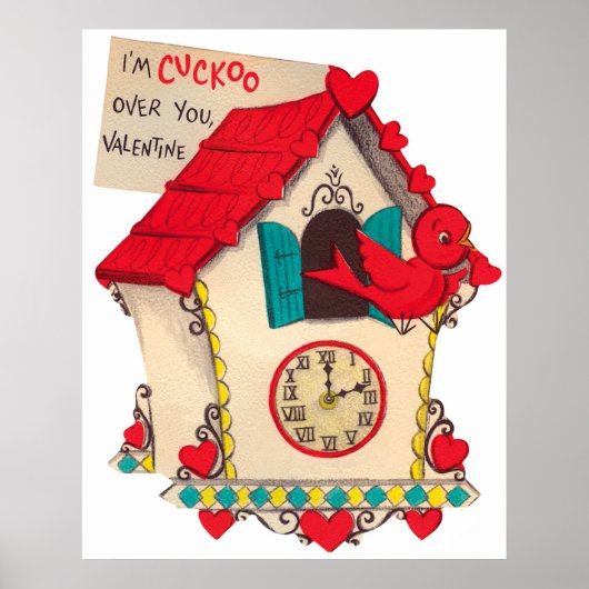 Cute cuckoo klok retro  Valentijn Poster (Voorkant)