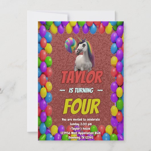 Cute Cudely Unicorn Theme Anniversaire Invitation (Devant)
