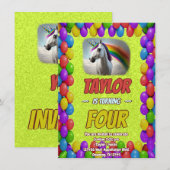 Cute Cudely Unicorn Theme Anniversaire Invitation (Devant / Derrière)
