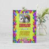 Cute Cudely Unicorn Theme Anniversaire Invitation (Debout devant)