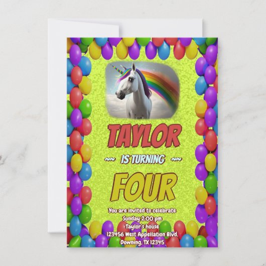 Cute Cudely Unicorn Theme Anniversaire Invitation (Devant)