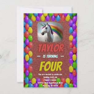 Cute Cudely Unicorn Theme Anniversaire Invitation