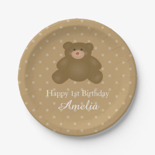 Cute Cudly Brown Baby Teddy Bear Birthday Party Papieren Bordje